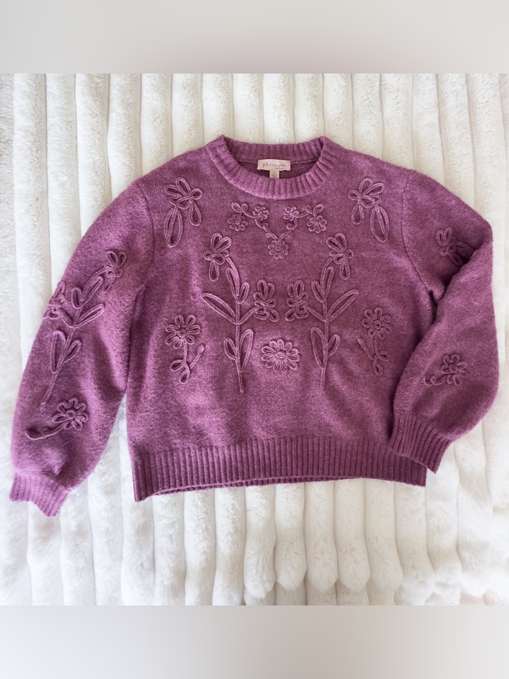 Philosophy Republic Clothing Embroidered Floral Wool Blend Sweater